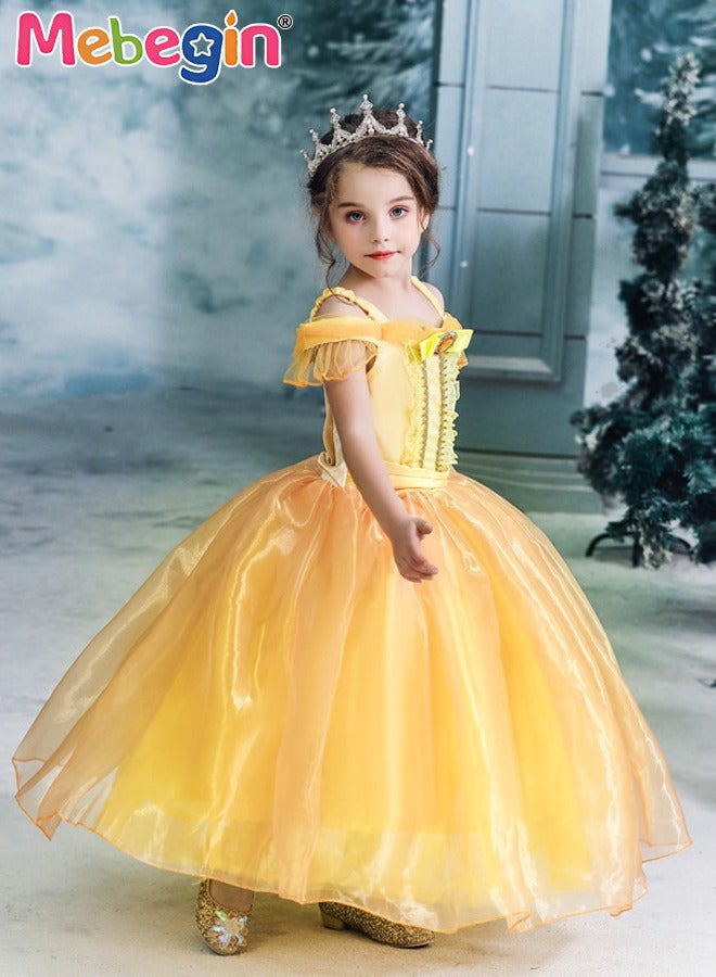 MEBEGIN Princess Belle Dress Set with Crown, Gloves and Magic Wand, Elegant Princess Dress Up Costume for Girls, Belle Princess Tutu, Made of Breathable Soft Polyester, Great for Fancy Dress Parties, Birthdays, Prom Outfits and Cosplay Activities - Image 4
